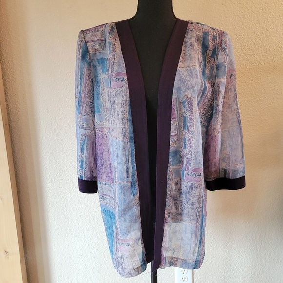 VTG LADY CAROL PETITES  Purple Blue Open Front Cardigan Sheer - Picture 1 of 10